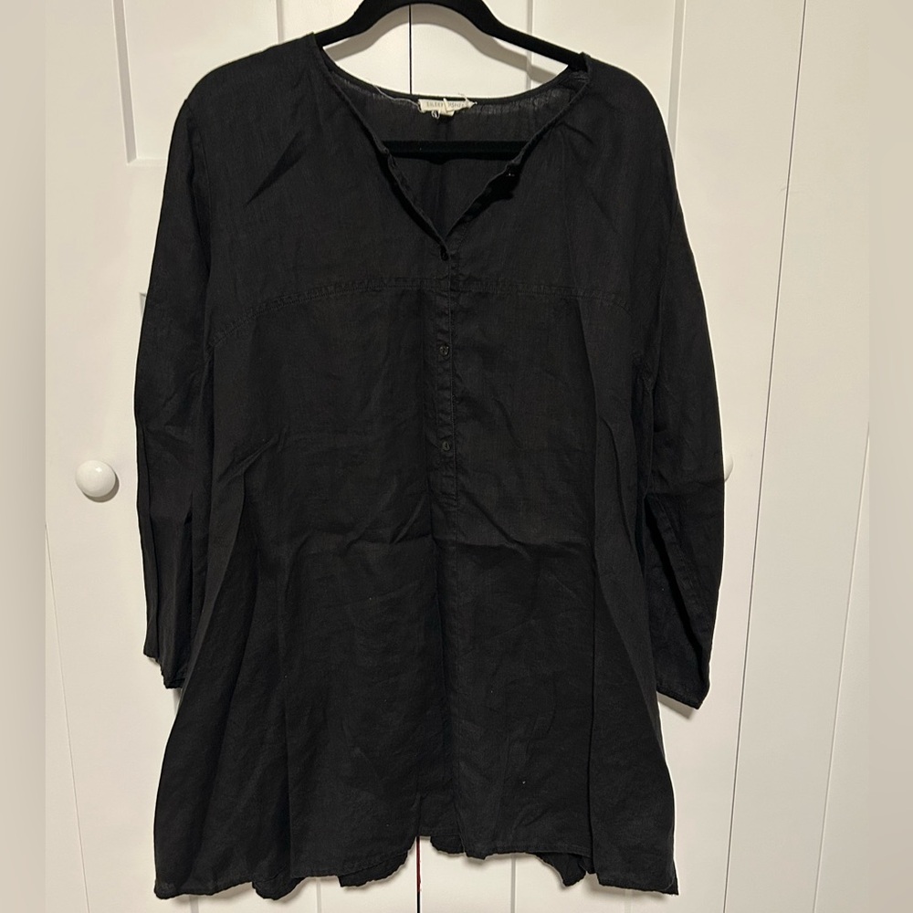 Eileen Fisher Black Linen Tunic Top
